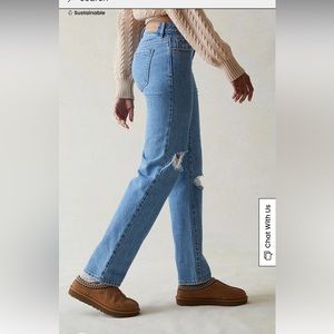 Eco Medium Indigo Ripped Low Rise Straight Leg Jeans